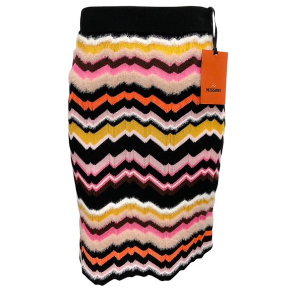 Missoni Black / Pink Multi 2024 Chevron Zig Zag Knit Skirt - Picture 1 of 5